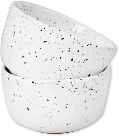 Ceramic Hand-Molded Speckled Spotted Miso | Small Soup Bowl x 2, Glossy White
