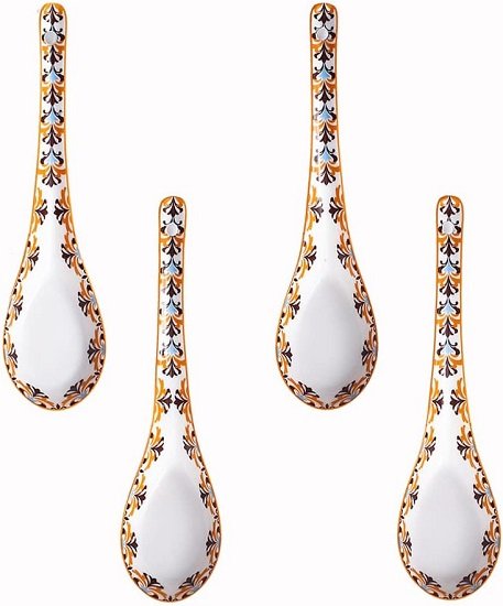 Porcelain 6.5" Spoons, Set of 4, Asian Spoons, Bright Orange, Bohemian Style (6.5")