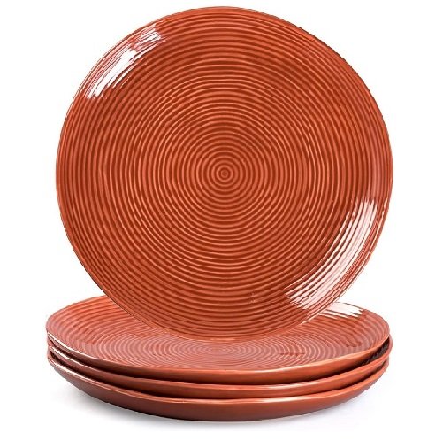Ceramic Dinner Plates 11 Inch - Large Serving Dishes Set of 4 for Steak, Pasta - Stoneware Dinnerware Sets Scratch Resistant, Brown