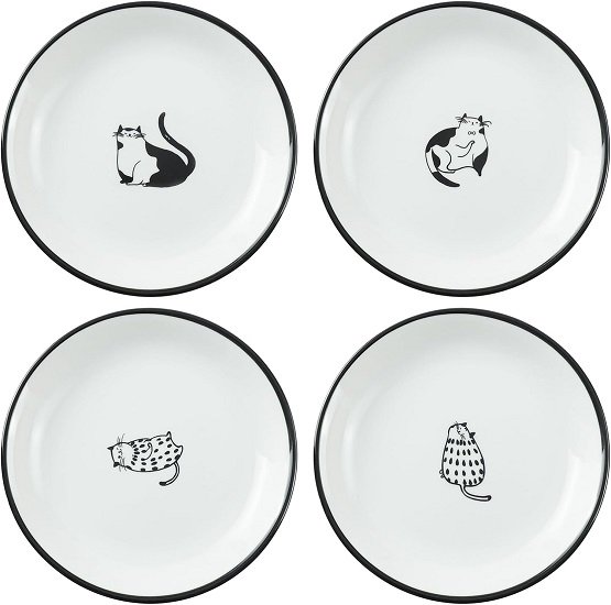 Cute Cartoon Gentleman and Dot Cat Ceramic Seasoning Dishes Sauce Dish Sushi Dipping Bowl Appetizer Plates Tea Bag Holder Serving Dish for Kitchen 5 Inch, Set of 4