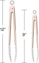 Stainless Steel Silicone Tip Kitchen Food Grilling and Cooking Tongs Set of Two for Nonstick Cookware, Grilling Tongs, Rose Gold and White 9" and 12"