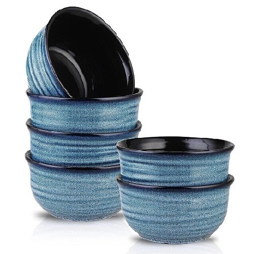 Cereal Bowl Set of 6, 20 Ounces Ceramic Soup Bowls Set for Kitchen, Suit for Cereal Soup Rice Pasta Salad Oatmeal, Microwave Safe, Navy Blue